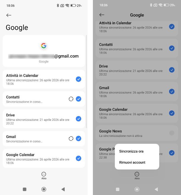 Sincronizzazione dati di Google
