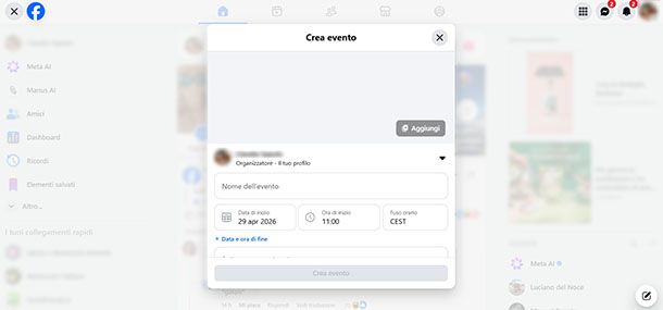 Creare evento Facebook da PC