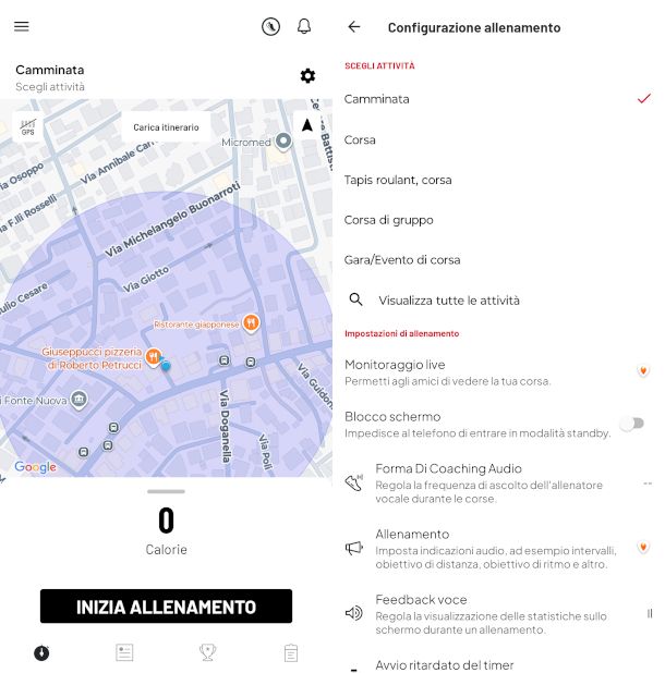 schermate app MapMyRun