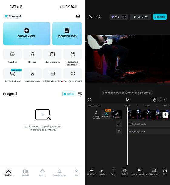 Togliere audio da video CapCut iOS