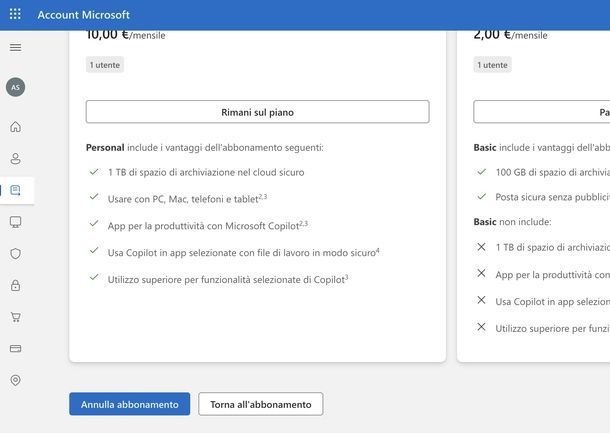 Disattivare abbonamento Microsoft 365