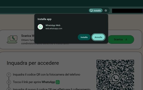 Creare PWA WhatsApp Web Chrome