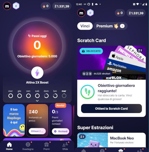 schermate app Sweatcoin