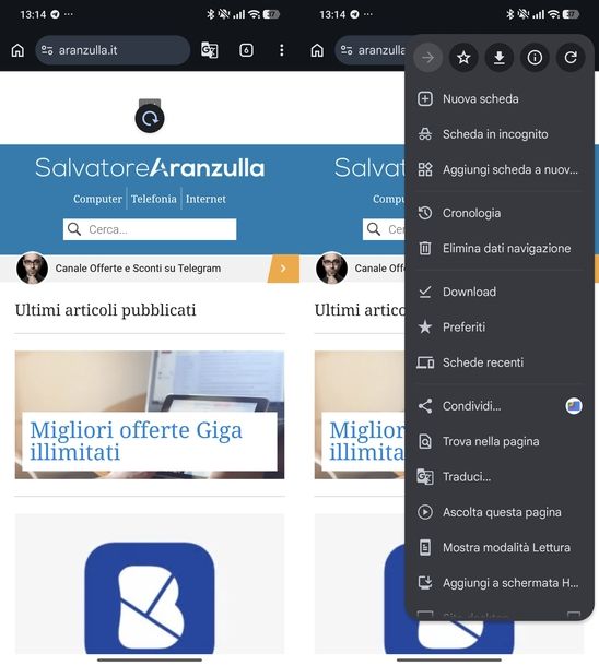 Aggiornare pagina Web Google Chrome Android