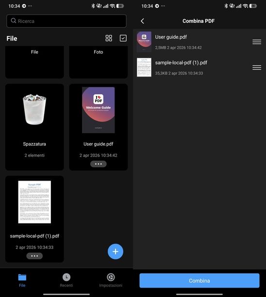 Unire due PDF PDFgear Android