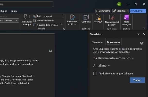 Tradurre documento Word Windows