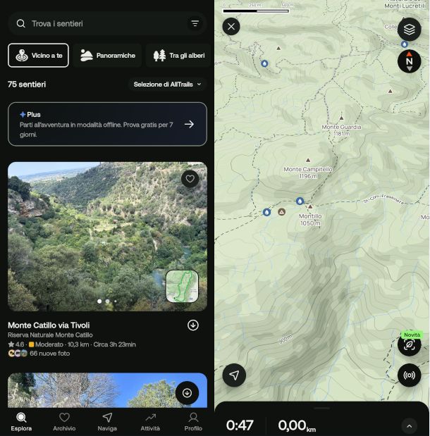 schermate app AllTrails