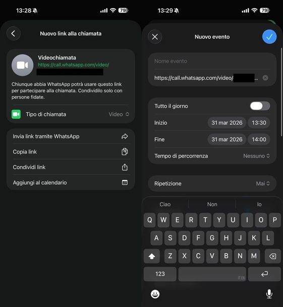 Creare link chiamata WhatsApp iOS