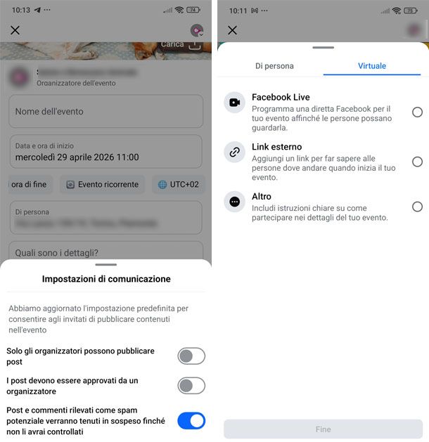 Dettagli evento Facebook