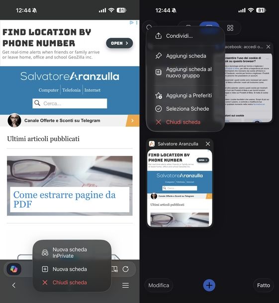 Chiudere pagine Internet Edge iPhone
