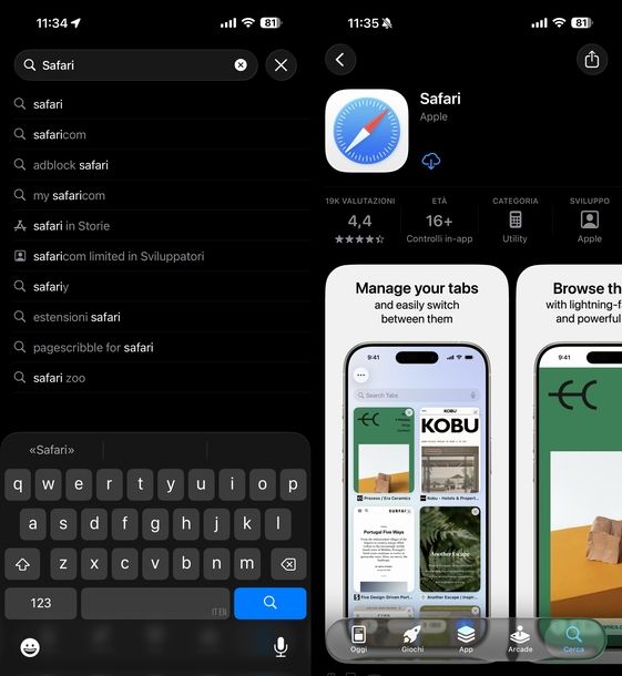 Installare Safari iOS
