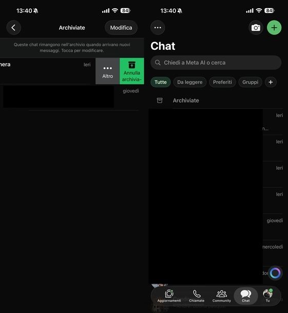 Ripristinare chat archiviata WhatsApp iOS