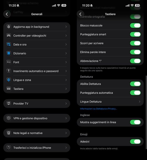 Attivare digitazione vocale iOS