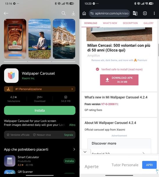 Reinstallare app Carosello Sfondi Xiaomi