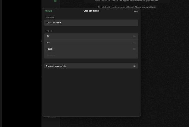 Fare sondaggi su WhatsApp macOS