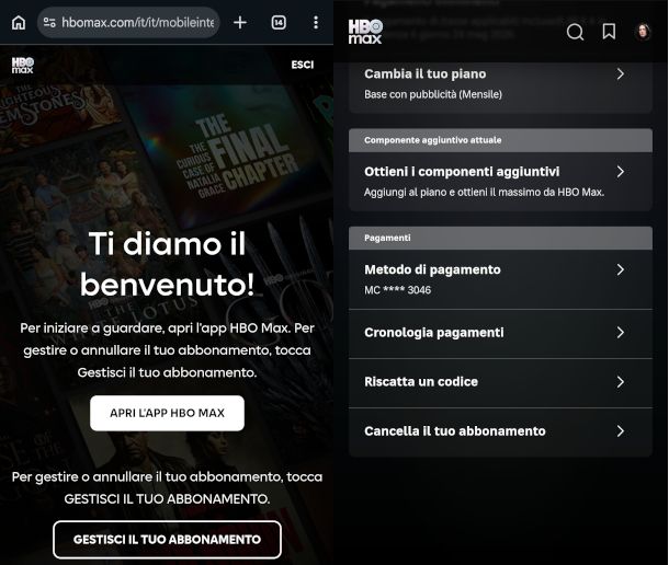 sito mobile HBO Max