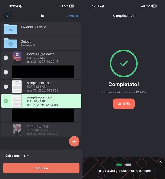 Diminuire dimensioni PDF iLovePDF iOS