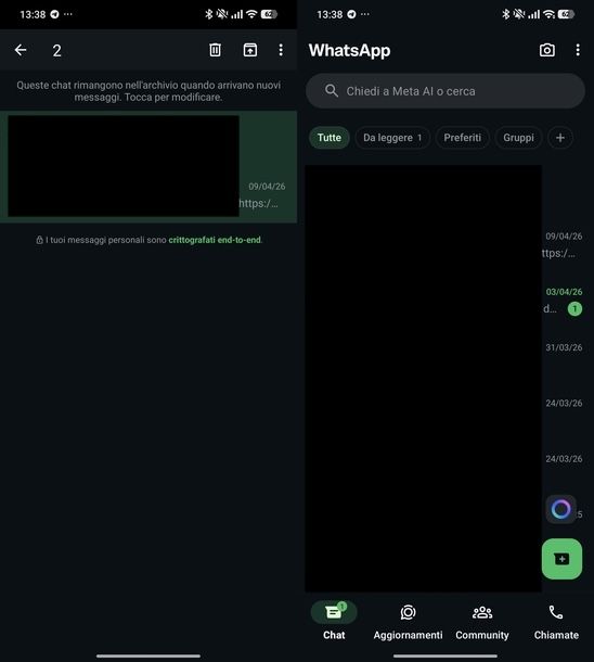 Ripristinare chat archiviata WhatsApp Android