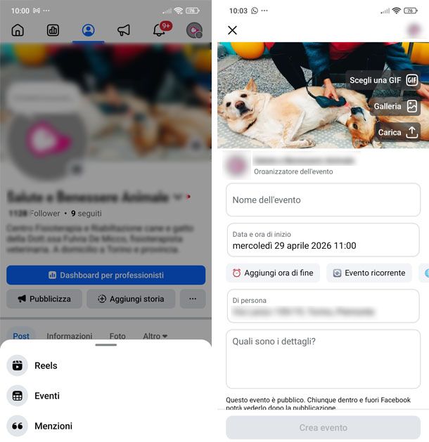 Creare evento FB