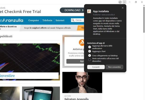 Creare collegamento sul desktop di pagina Web Microsoft Edge PC
