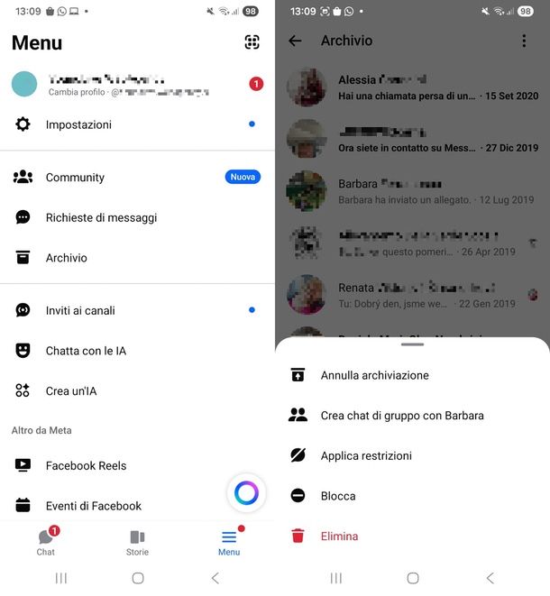 chat archiviate Messenger app