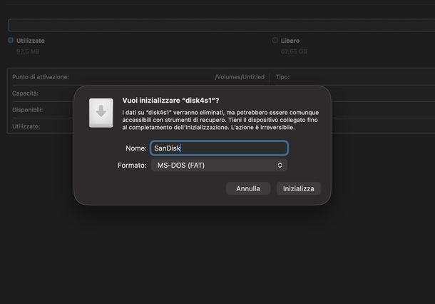 Formattazione chiavetta USB macOS