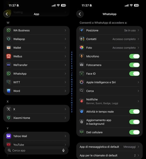 Gestire permessi app WhatsApp iOS
