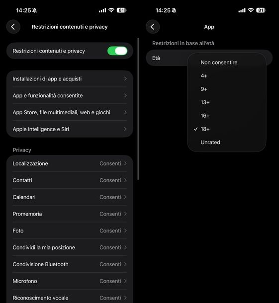 Disattivare restrizioni app iOS