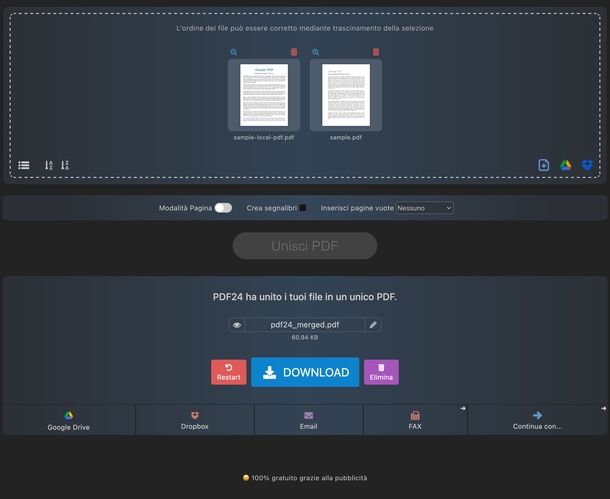 Unire due PDF PDF24 Tools
