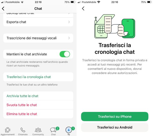 Backup chat WhatsApp su iPhone