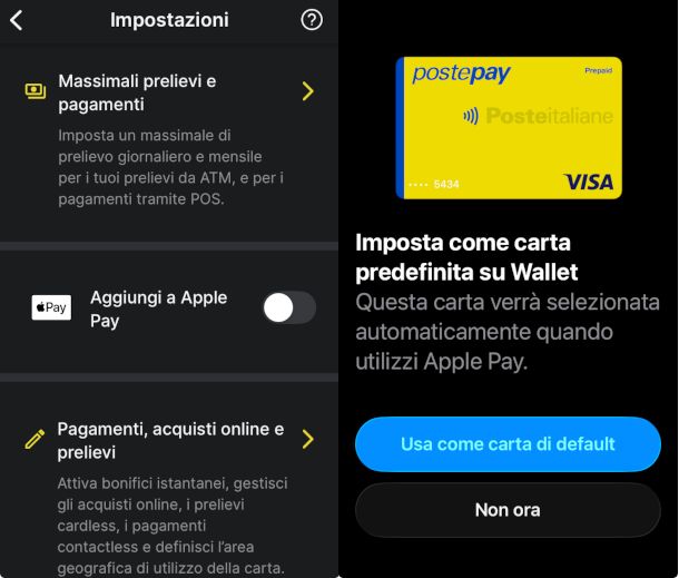 attivazione Apple Pay da app Poste Italiane
