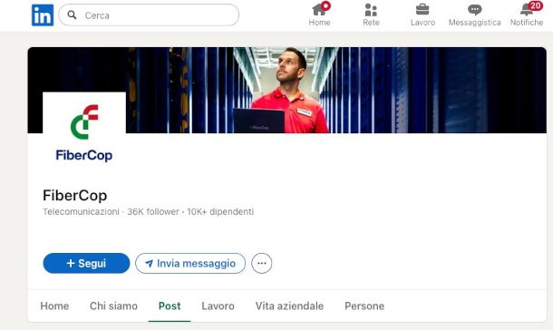 profilo FiberCop su LinkedIn