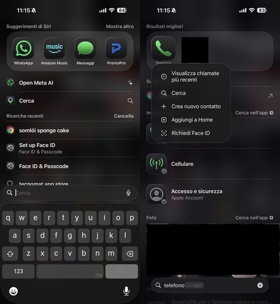Aggiungere icona app Telefono schermata Home Spotlight iOS