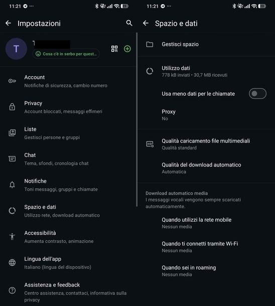 Disattivare risparmio dati chiamate WhatsApp Android