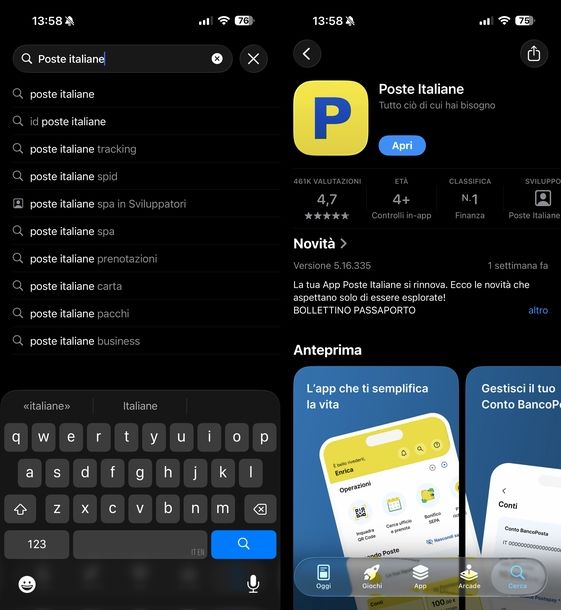 Aggiornare app Poste Italiane iOS
