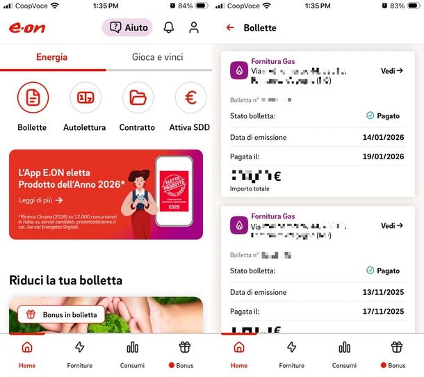 e.on app per bollette luce e gas