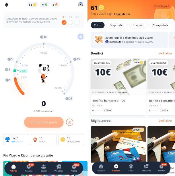 schermate app WeWard