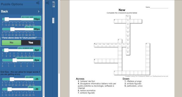 interfaccia Crossword Puzzle Maker