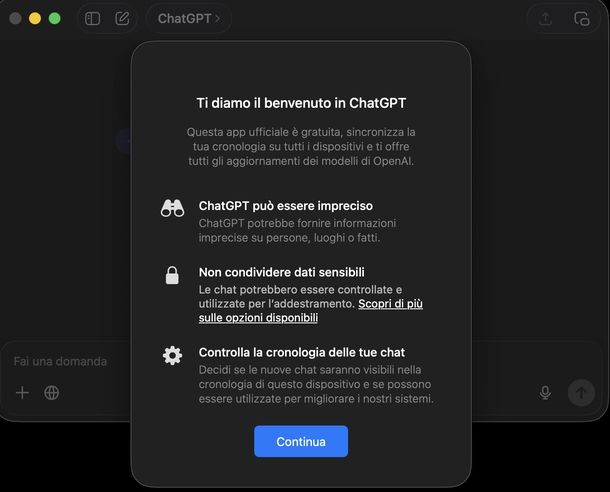 Accedere a ChatGPT gratis macOS