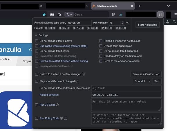 Estensione Tab Reloader Mozilla Firefox