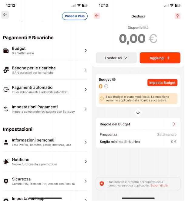 Impostare budget su Satispay