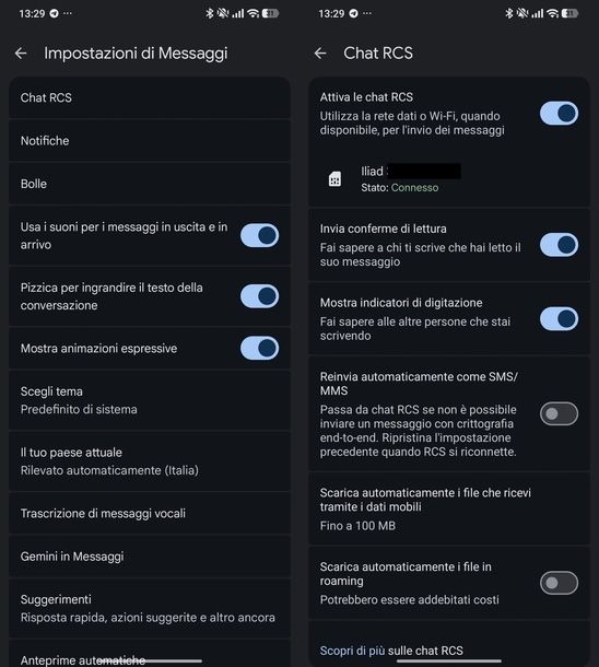 Attivare chat RCS Messaggi Google