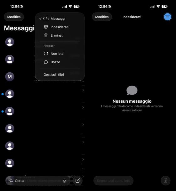 Vedere messaggi indesiderati iMessage iOS