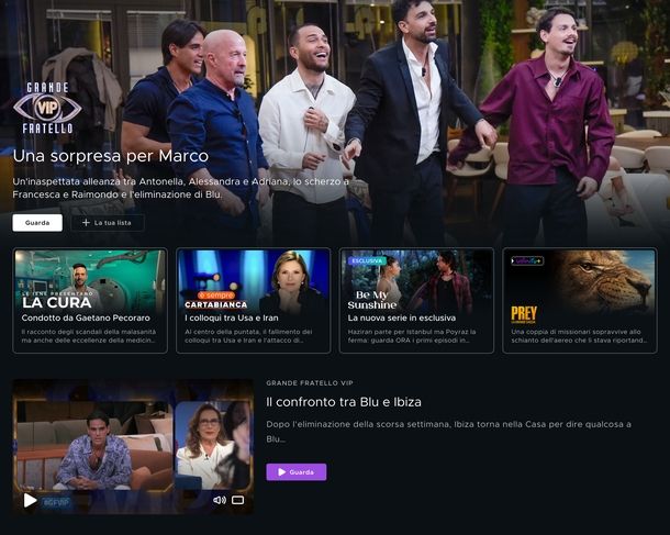 Mediaset Infinity sito Web