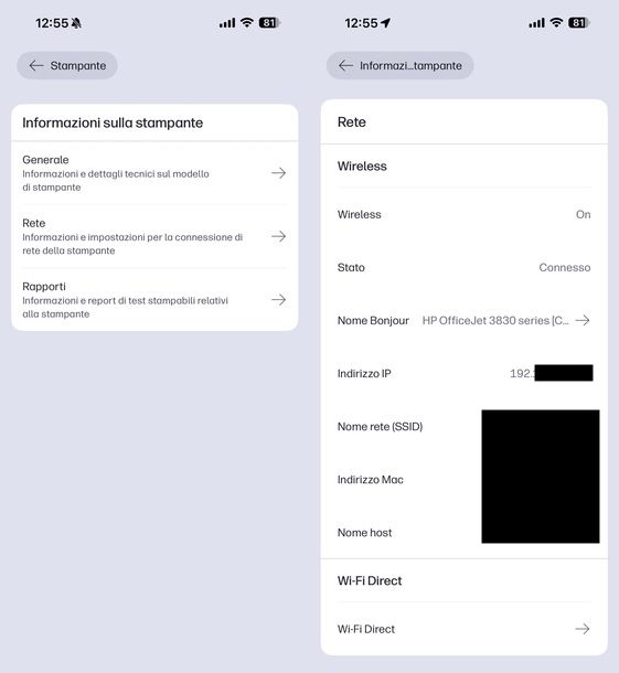 Trovare indirizzo IP stampante iOS