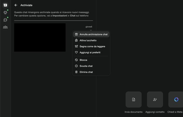 Ripristinare chat archiviata WhatsApp Web
