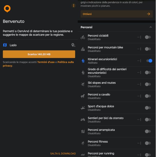 schermate app OsmAnd