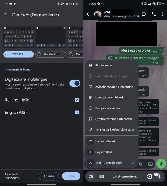 Cambiare lingua dettatura WhatsApp Android
