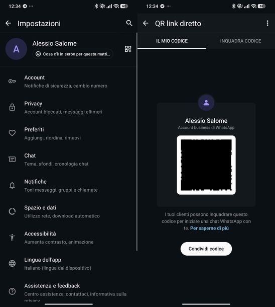Creare link WhatsApp QR code Android