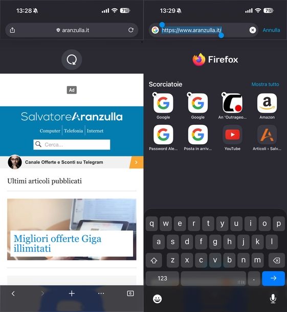 Aggiornare pagina Web Mozilla Firefox iOS